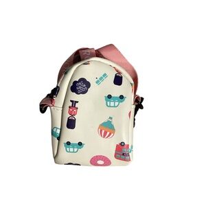 ROMWE Printed Backpack Style Micro Bag Coin Case with Long Pink Logo Strap